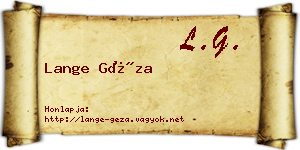 Lange Géza névjegykártya